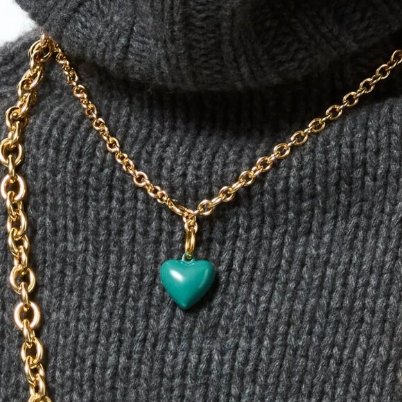 Roxanne Assoulin The Mini Puffy Heart Charm Necklace Forest Green - Picture 1 of 2